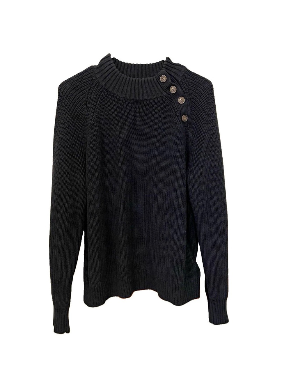 J Crew Women’s Double Knit Heavy Black Sweater Button Mick Neck Preppy